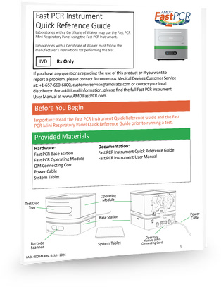 Fast PCR Instrument Quick Reference Guide document