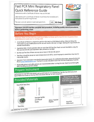 Fast PCR Mini Respiratory Panel Quick Reference Guide document